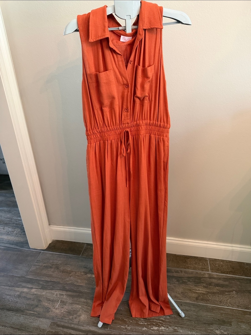 Pink Lily Sleeveless Button-Front Jumpsuit in Burnt Orange